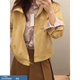 设计感刺绣乳黄翻领夹克2025秋冬美式复古酷飒风小个子麂皮绒外套