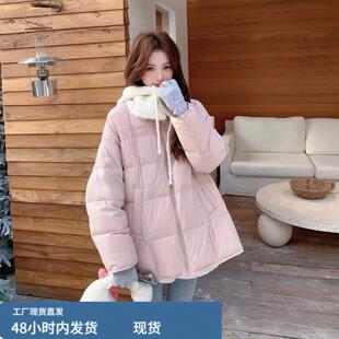 甜美粉色针织帽羽绒服女2025冬超好看温柔风减龄小个子面包服外套