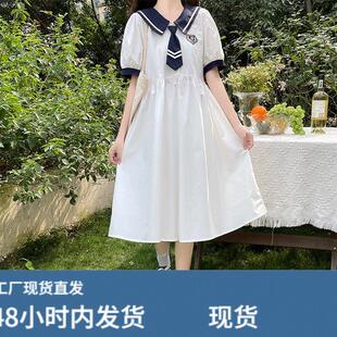 初中高中学生少女jk连衣裙夏学院风日系海军风宽松显瘦a字长裙子