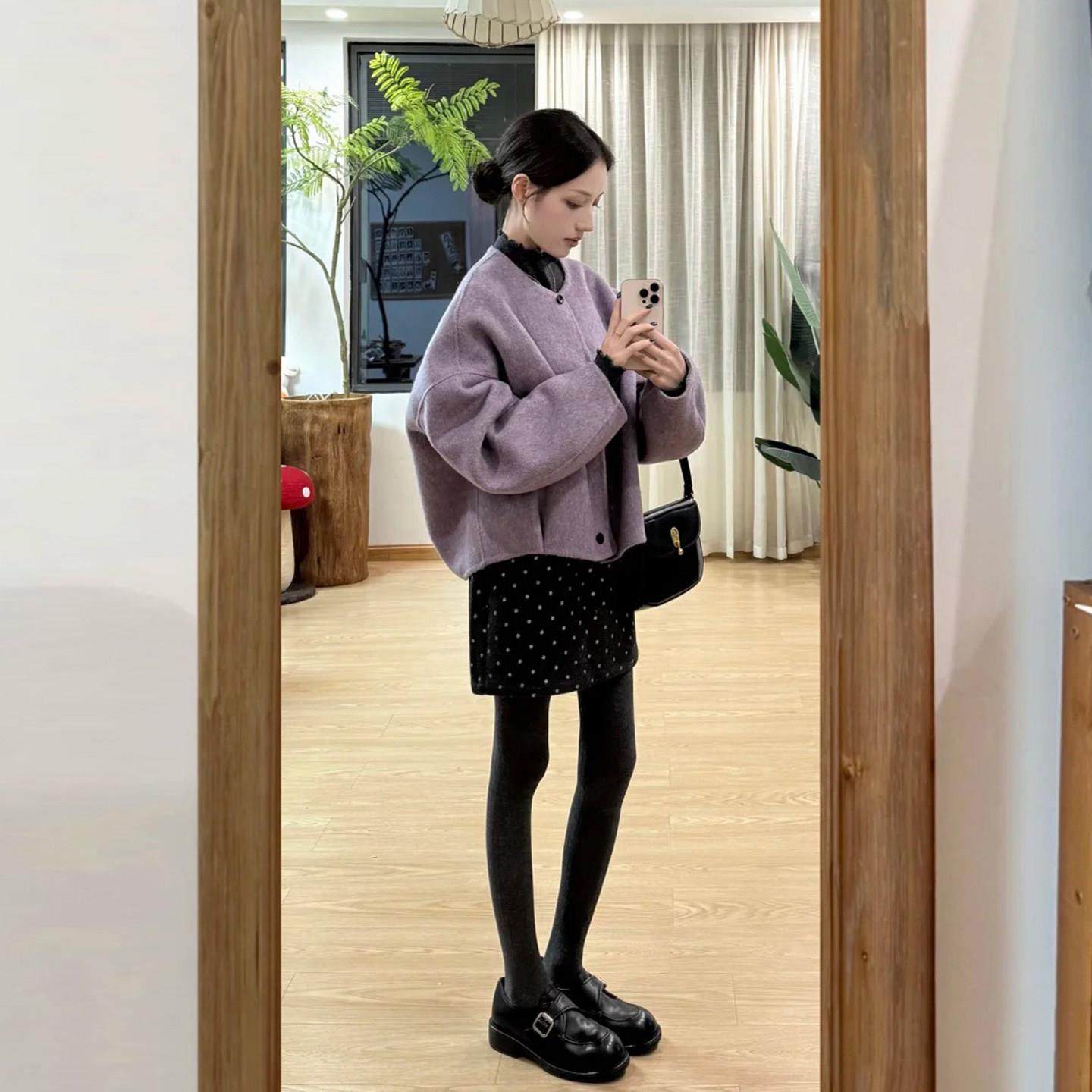 温柔风紫色圆领毛呢外套女秋冬季小个子穿搭宽松洋气短款呢子大衣,运动/瑜伽/健身/球迷用品,广场舞套装,淘宝优惠券,粉丝福利购,淘宝优惠卷