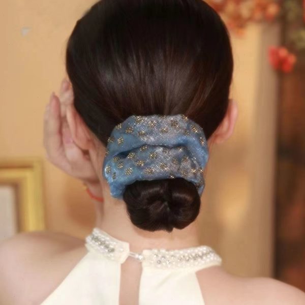 双层丸子头盘发新款年感头花头饰2024烫钻妈妈高级大肠发圈头绳女
