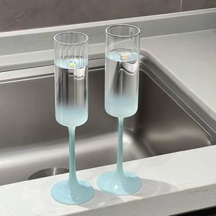 香槟杯高脚杯果汁牛奶杯高奶油ins家用渐层少女风轻奢颜值色高档