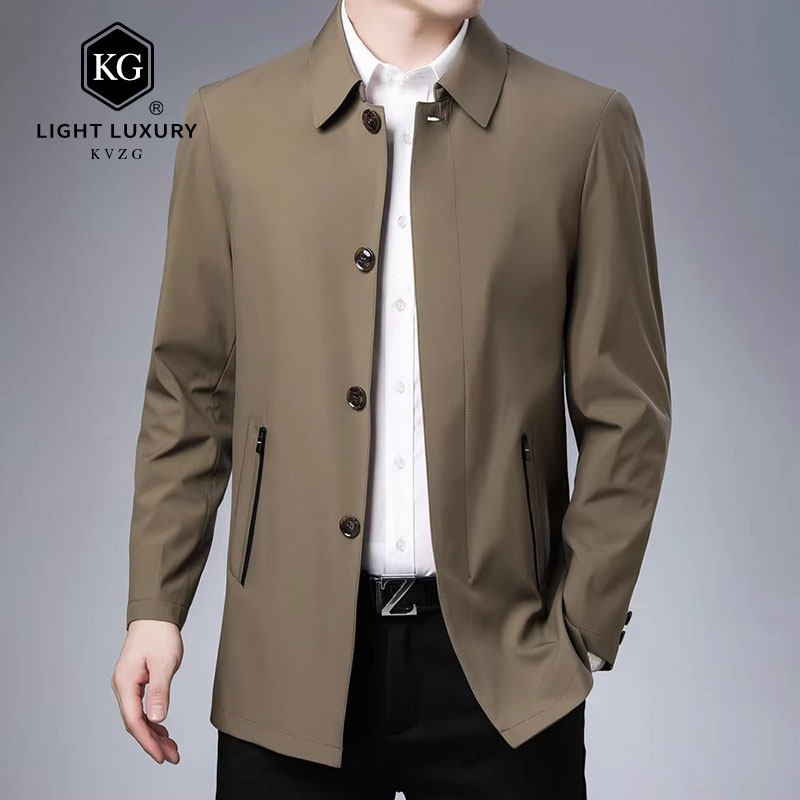 2025春季新款爸爸夹克翻领男士外套中老年男装上衣商务休闲宽松