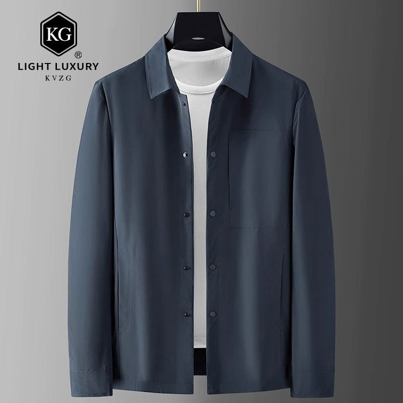 2025春季新款时尚轻奢翻领夹克男士薄款休闲外套上衣中年商务男装