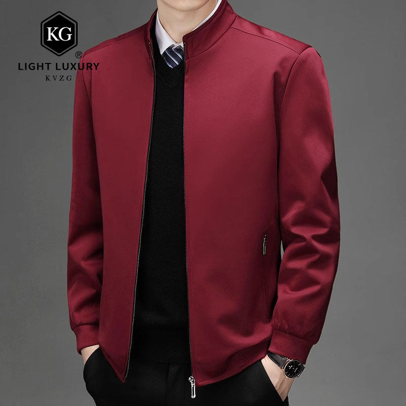 2025春季新款时尚轻奢夹克外套男中年爸爸宽松立领本命年红色上衣
