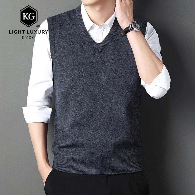 2025春季新款保暖时尚轻奢马甲中老年针织背心爸爸毛线衣坎肩马夹