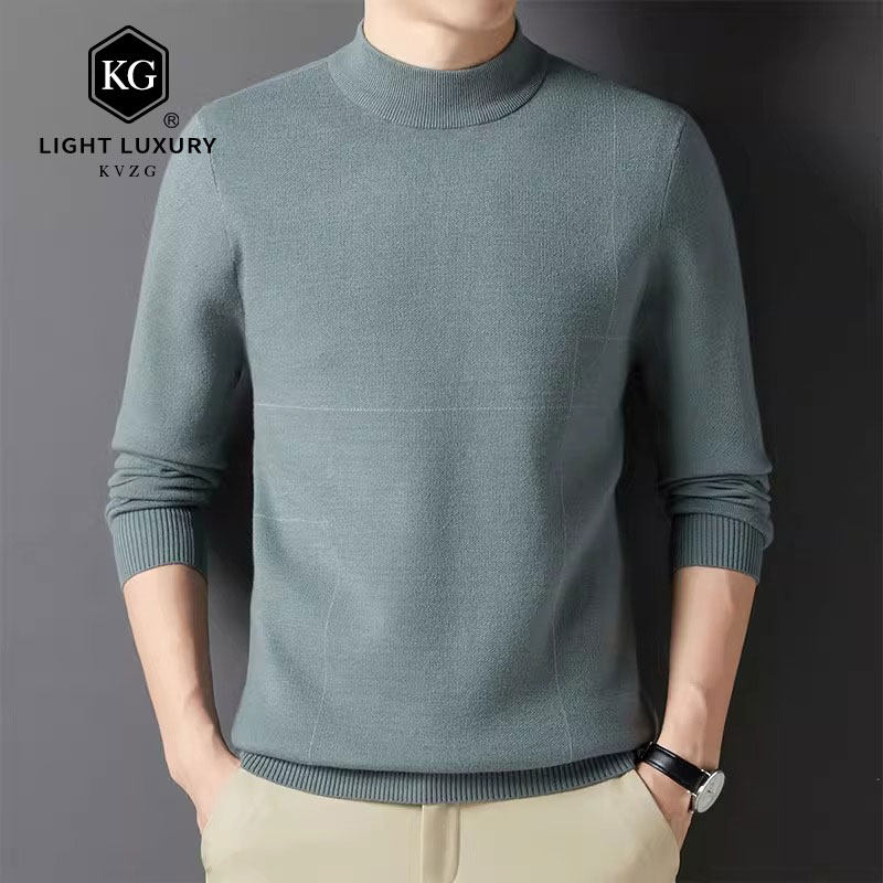 2025春季新款时尚轻奢装打底针织衫上衣中青年男半高领长袖毛衣