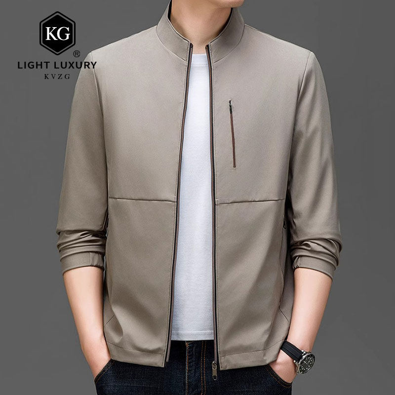 中年男士夹克衫2025春季立领商务休闲爸爸装宽松行政爸爸秋装外套