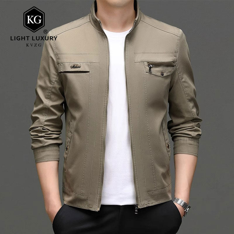 2025春季新款纯色休闲夹克男士立领秋装上衣服商务茄克衫外套潮