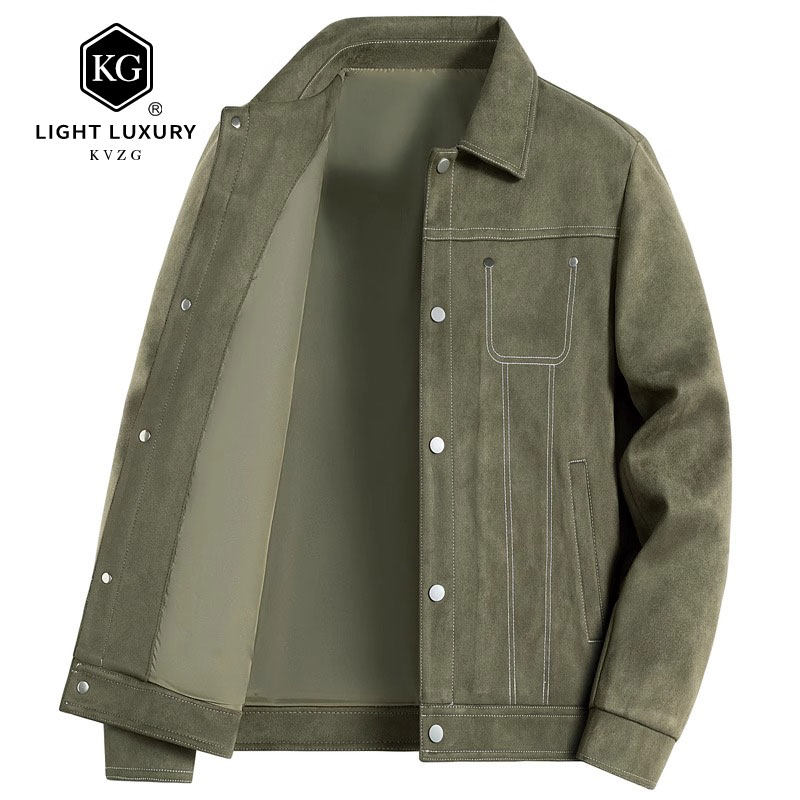 2025春季新款时尚轻奢夹克男士休闲百搭纯色翻领保暖外套男