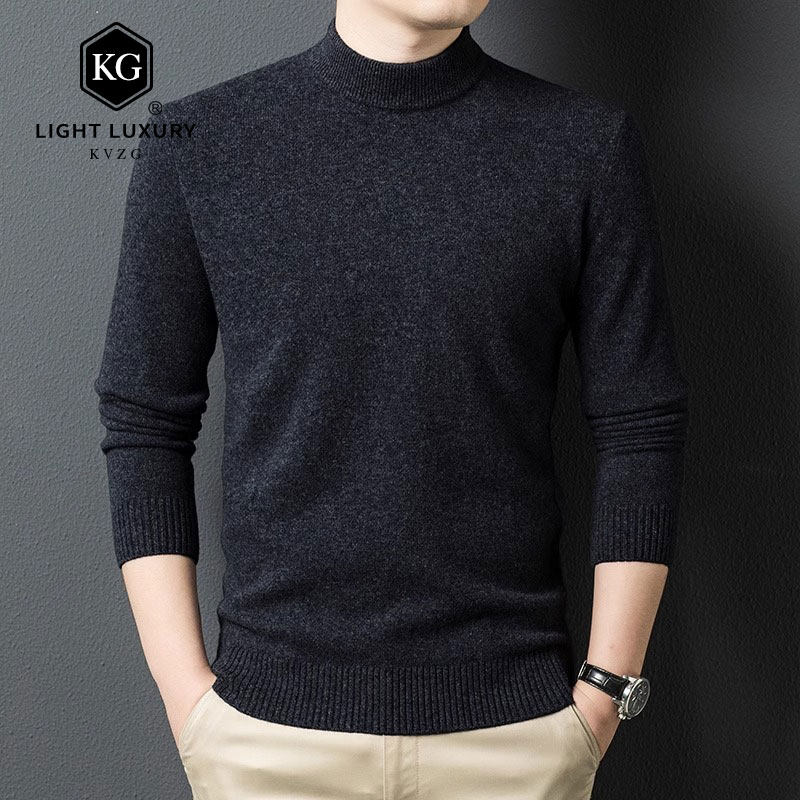 2025春季新款时尚轻奢半高领内搭纯色休闲男士爸爸上衣打底毛衣