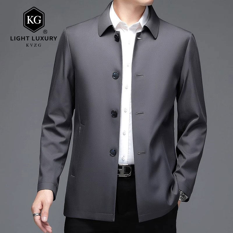 2025春季新款中年男士爸爸商务休闲扣子免烫灰色夹克男中老年外套