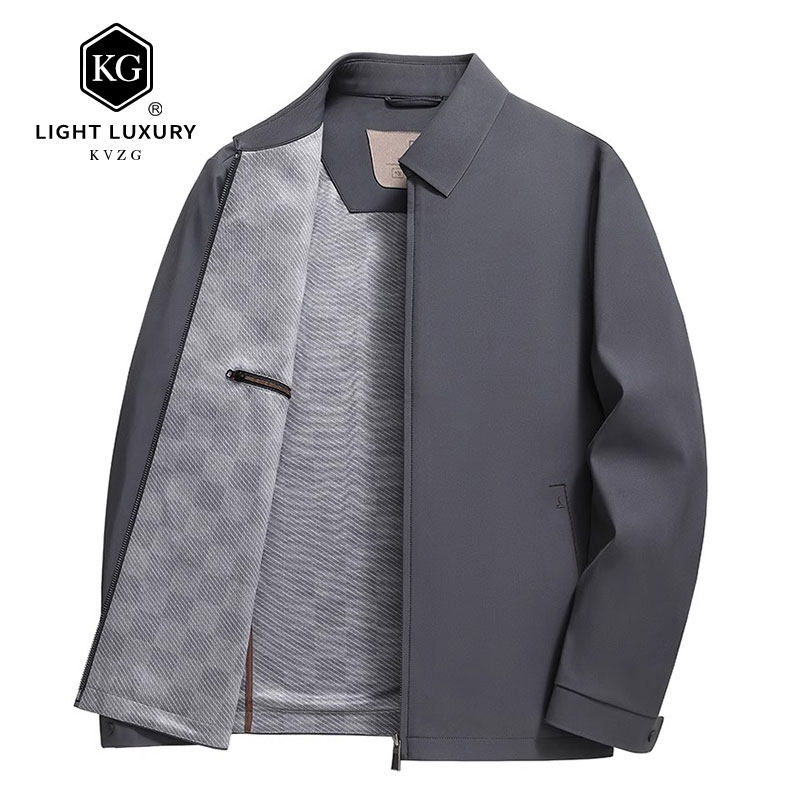 2025春季新款翻领夹克中年男装透气轻奢男士外套薄款纯色休闲春装