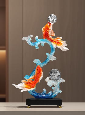 年年有余艺术招财摆件客厅轻奢高档入户玄关电视柜装饰品乔迁礼物