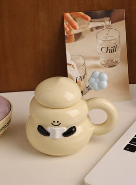 可爱卡通陶瓷马克杯带盖勺女生家用陶瓷杯子情侣咖啡办公室牛奶杯