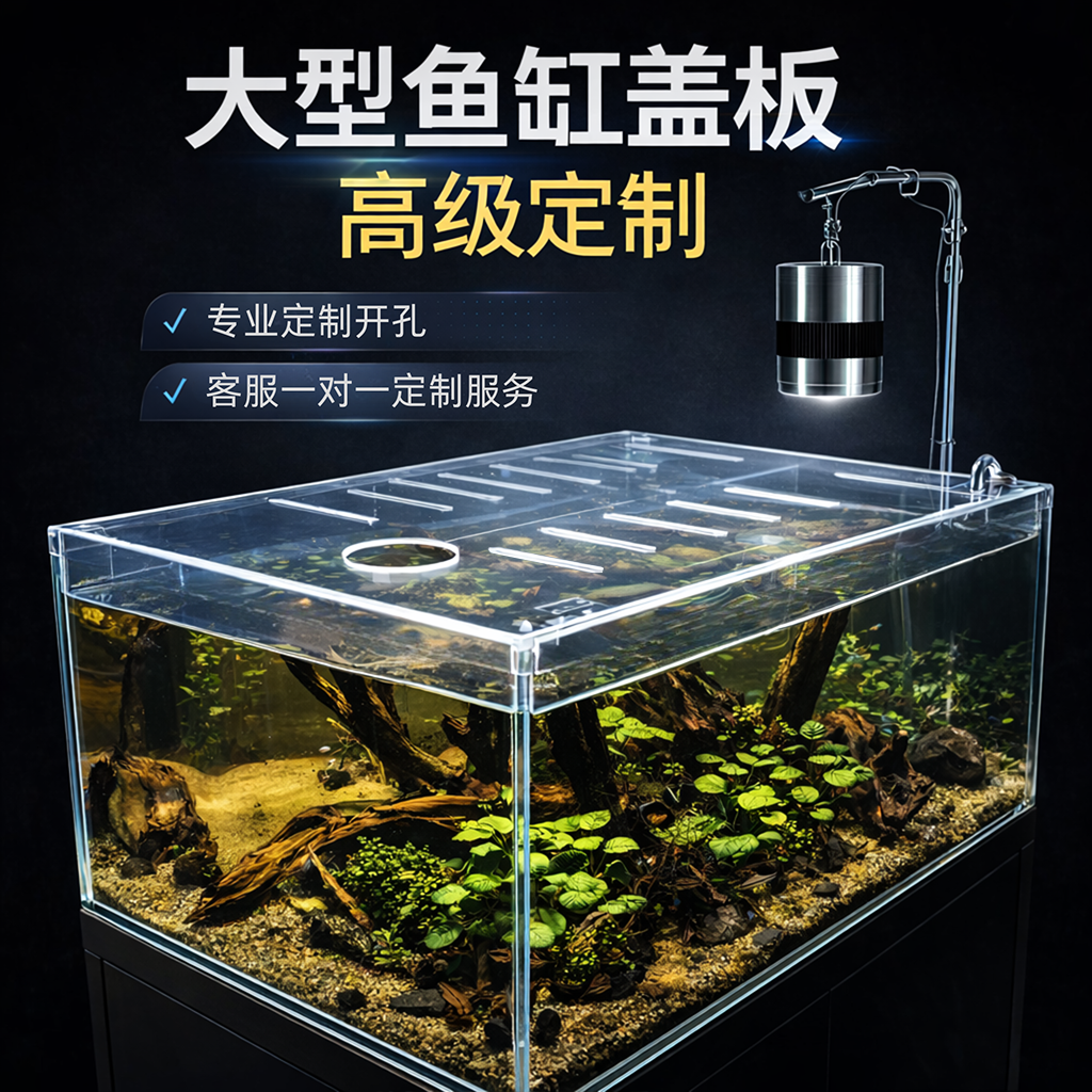大型溪流缸酒店大堂养殖场鱼缸盖板高透明亚克力防跳精准开孔定制