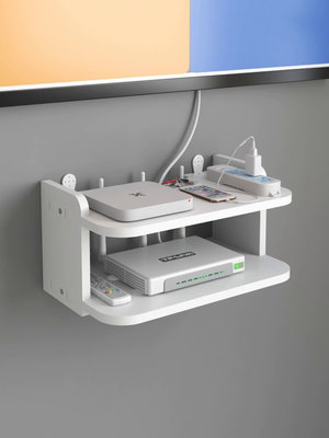免打孔客厅电视墙上机顶盒置物架路由器收纳盒子墙壁挂墙wifi挂架