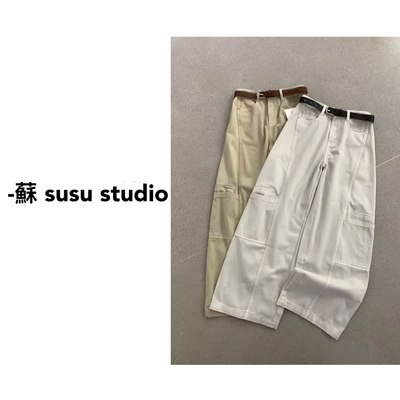 SU  早春新款美式复古解构拼接宽松弯刀牛仔裤女 I0086