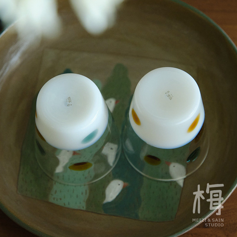梅子 白玉乳化玻璃品杯 100ML 新中式酒杯 绿茶杯 鸡尾酒闻香杯