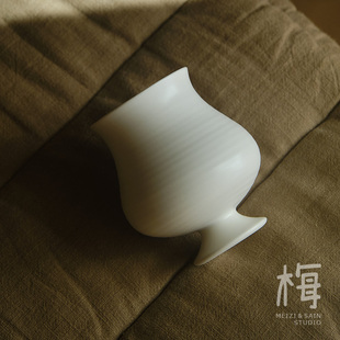 复古 梅子 手冲咖啡杯中式 珍珠白高脚杯 全手工 闻香杯主人茶杯
