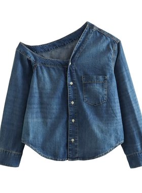 Asymmetric loose long sleeved denim shirt 不对称长袖牛仔衬衫