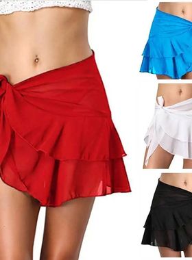 Solid color lace up ruffled half skirt纯色系带荷叶边半身短裙