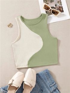 splicing sleeveless Contrast with 打底 base 女士撞色拼接无袖