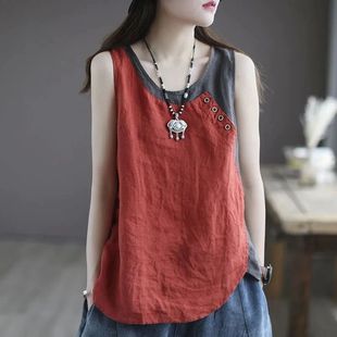 top撞色纽扣无袖 Contrast loose button 宽松背心上衣 sleeveless