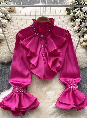 Retro slimming high neck shirt for women  复古显瘦高领衬衫女