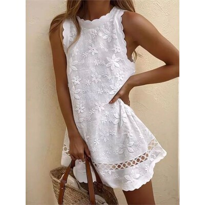 欧美风圆领无袖露肩收腰连衣裙