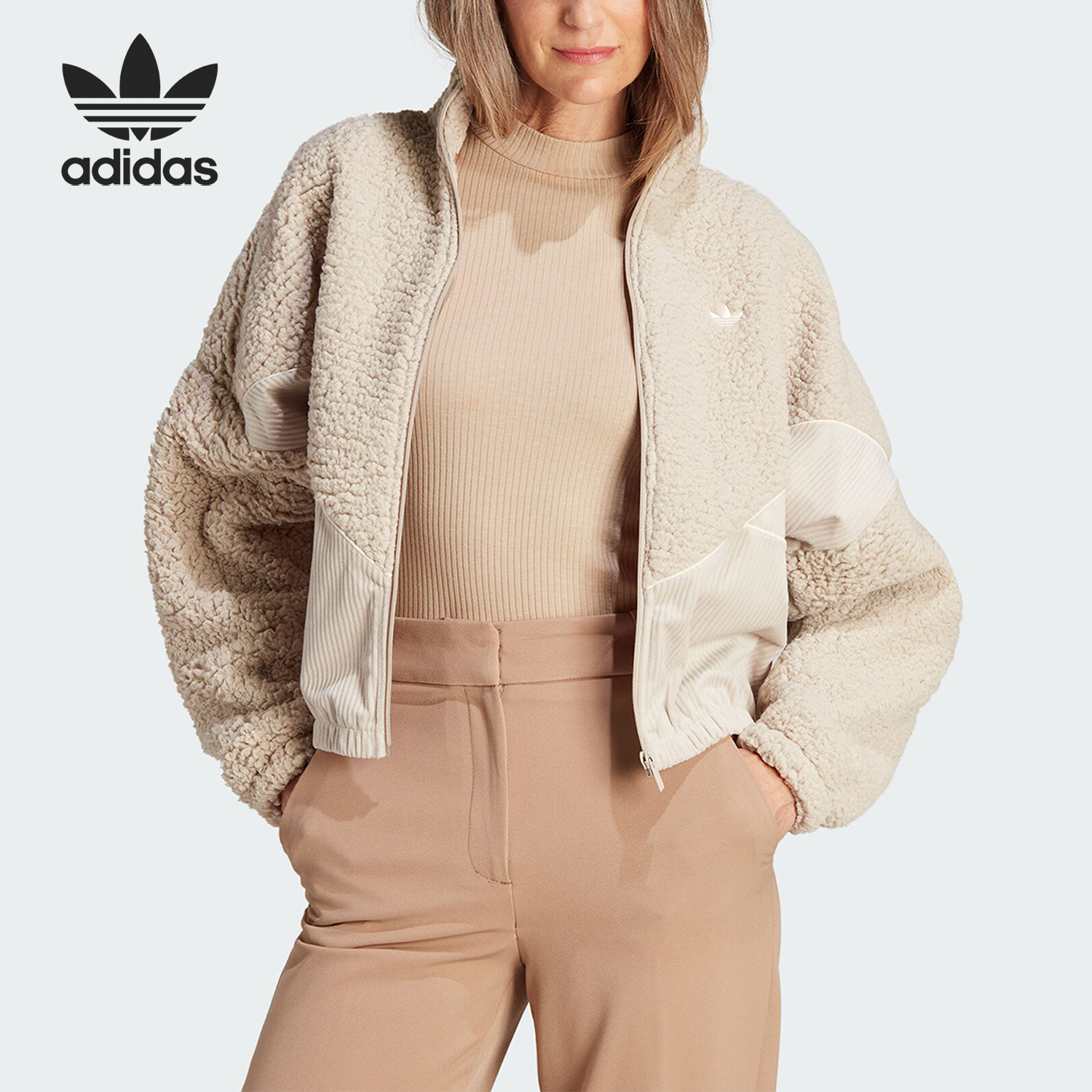 Adidas/阿迪达斯正品三叶草女子宽松抓绒休闲运动外套IM4315