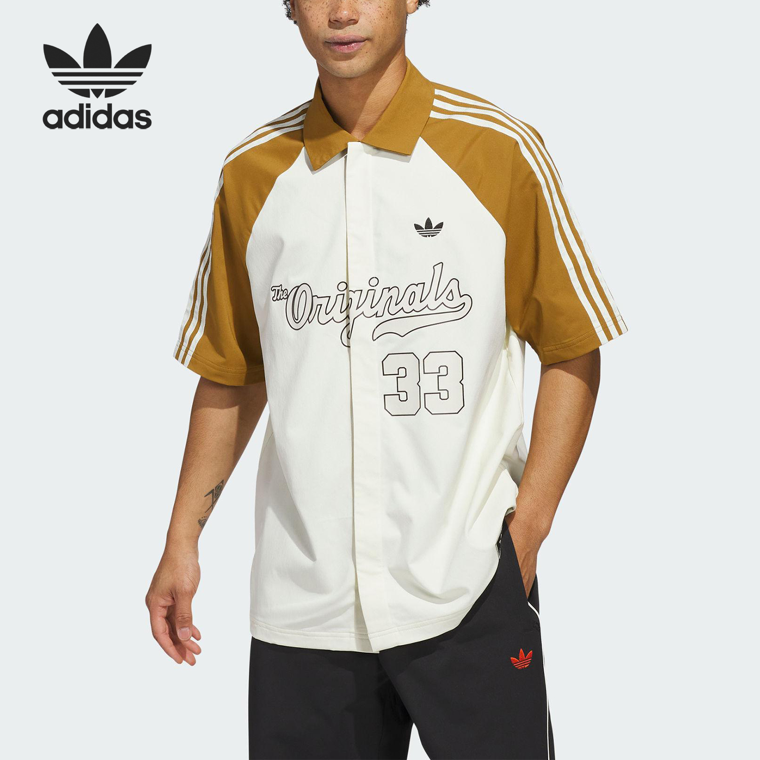 Adidas/阿迪达斯正品三叶草男士宽松梭织经典三条纹衬衫JM0513