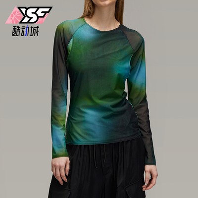 Adidas/阿迪达斯正品女士时尚印花针织网纱运动长袖T恤JL8301