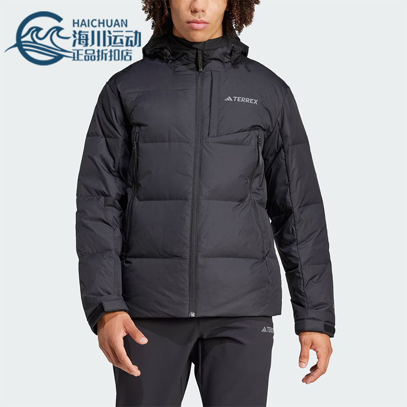 阿迪达斯男士连帽户外休闲羽绒服