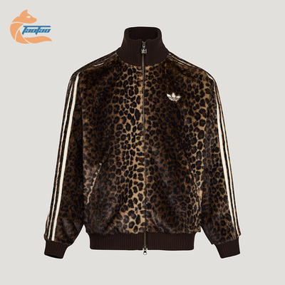 Adidas/阿迪达斯正品三叶草男女休闲立领针织豹纹运动外套KU9407