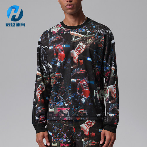 Nike/耐克正品Jordan男士印花针织宽松透气长袖T恤IF1831-010