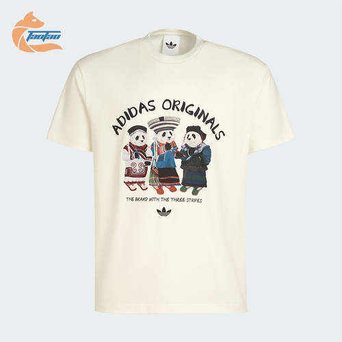 Adidas/阿迪达斯正品三叶草男女休闲熊猫印花运动针织短袖IB7061
