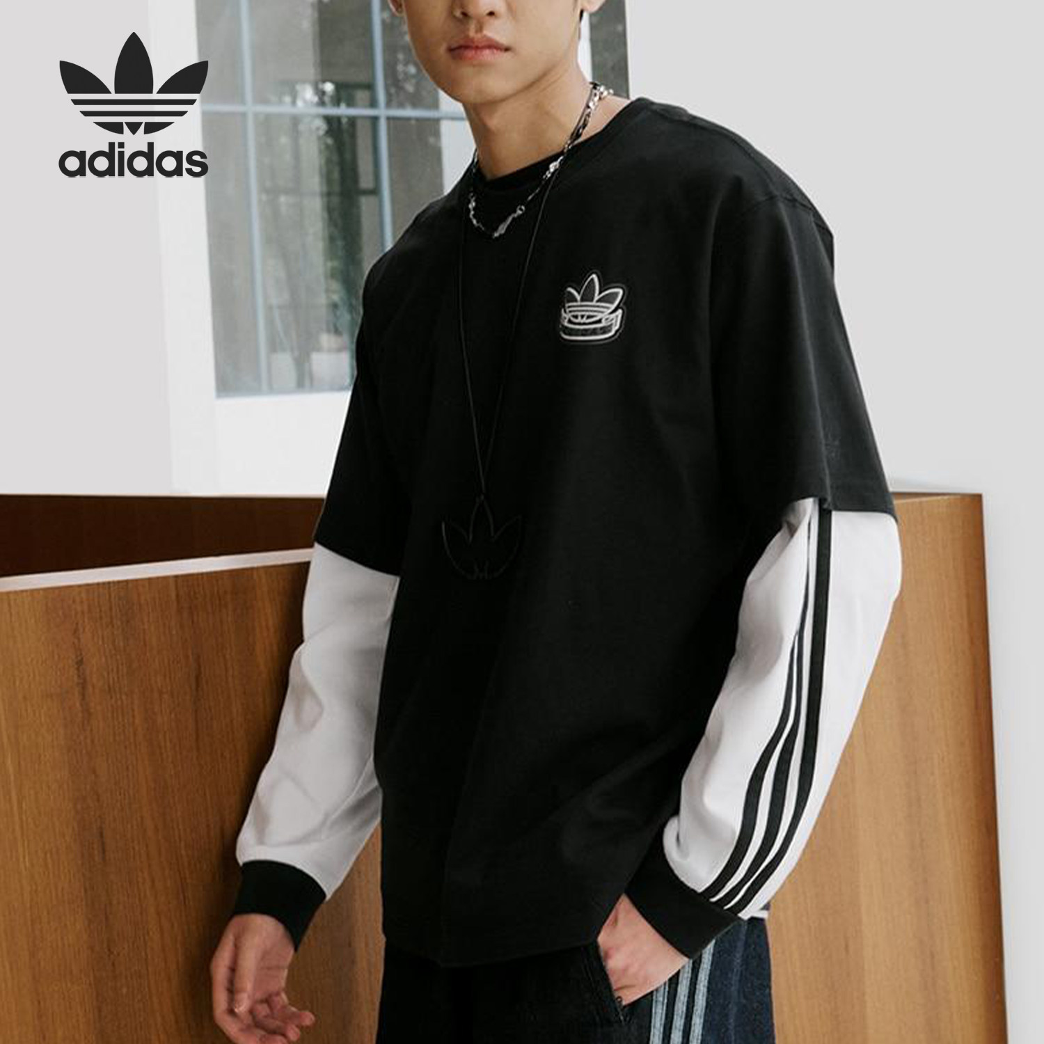 Adidas/阿迪达斯正品三叶草男女圆领简约经典运动短袖T恤KC3107 - 实物图