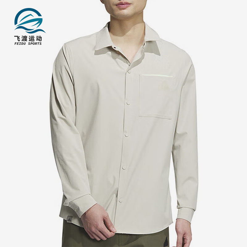 阿迪达斯男士休闲翻领长袖衬衫