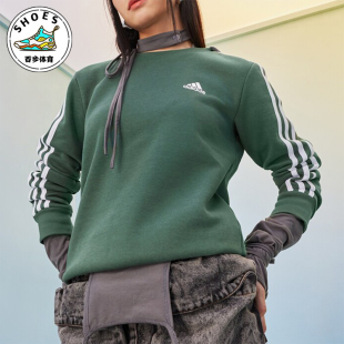 加绒卫衣HM1930 FW24女士透气圆领复古经典 Adidas 阿迪达斯正品