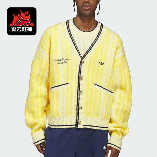 Adidas/阿迪达斯正品三叶草男士运动日常条纹针织开衫外套JZ0499