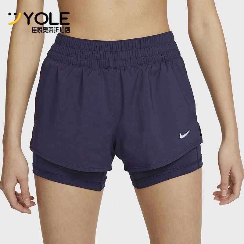 Nike/耐克正品2025女士梭织松紧腰透气二合一运动短裤DX6013-555