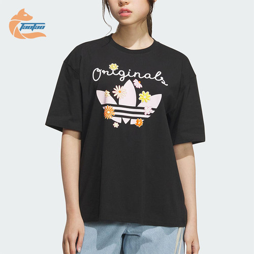 Adidas/阿迪达斯正品三叶草女士花卉印花经典透气休闲短袖KB8959