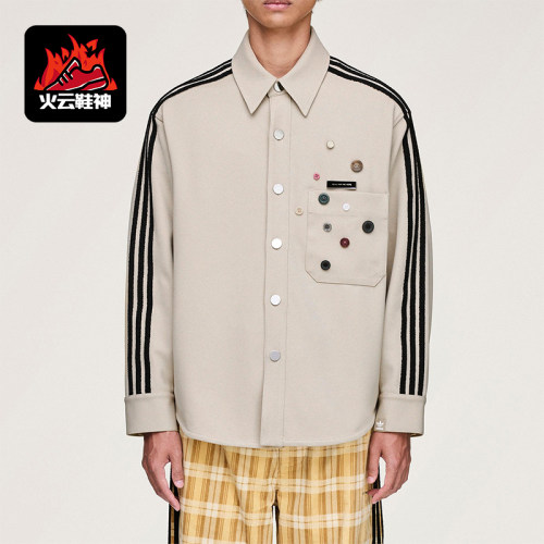 Adidas/阿迪达斯正品三叶草男女休闲长袖宽松条纹运动衬衫KC3141