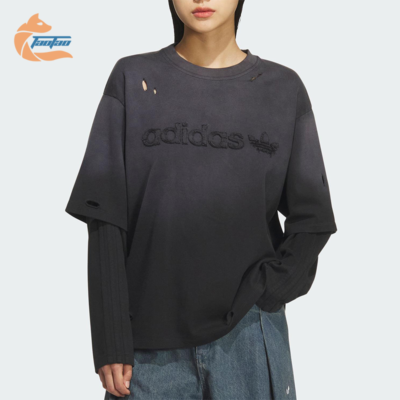 Adidas/阿迪达斯正品三叶草女士休闲二合一复古圆领上衣KS6112