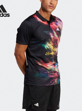 Adidas/阿迪达斯正品新款男子休闲透气运动短袖翻领T恤HT7215