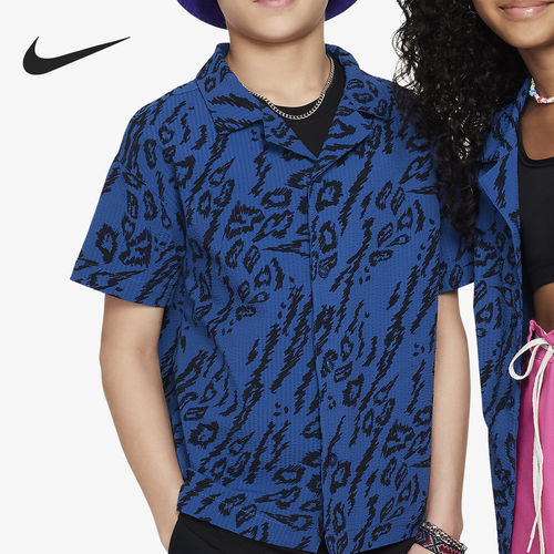 Nike/耐克正品当季新款大童梭织休闲滑板短袖衬衫FN9218-476
