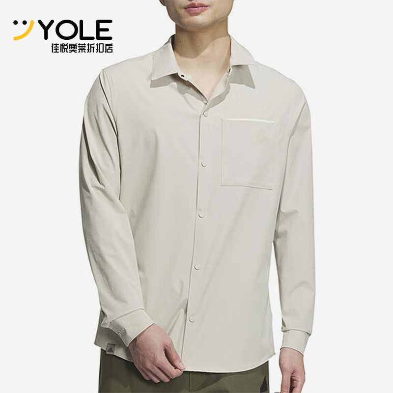 阿迪达斯男士休闲翻领长袖衬衫