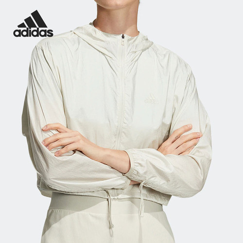 Adidas/阿迪达斯正品休闲女士训练连帽拉链梭织外套HR8398