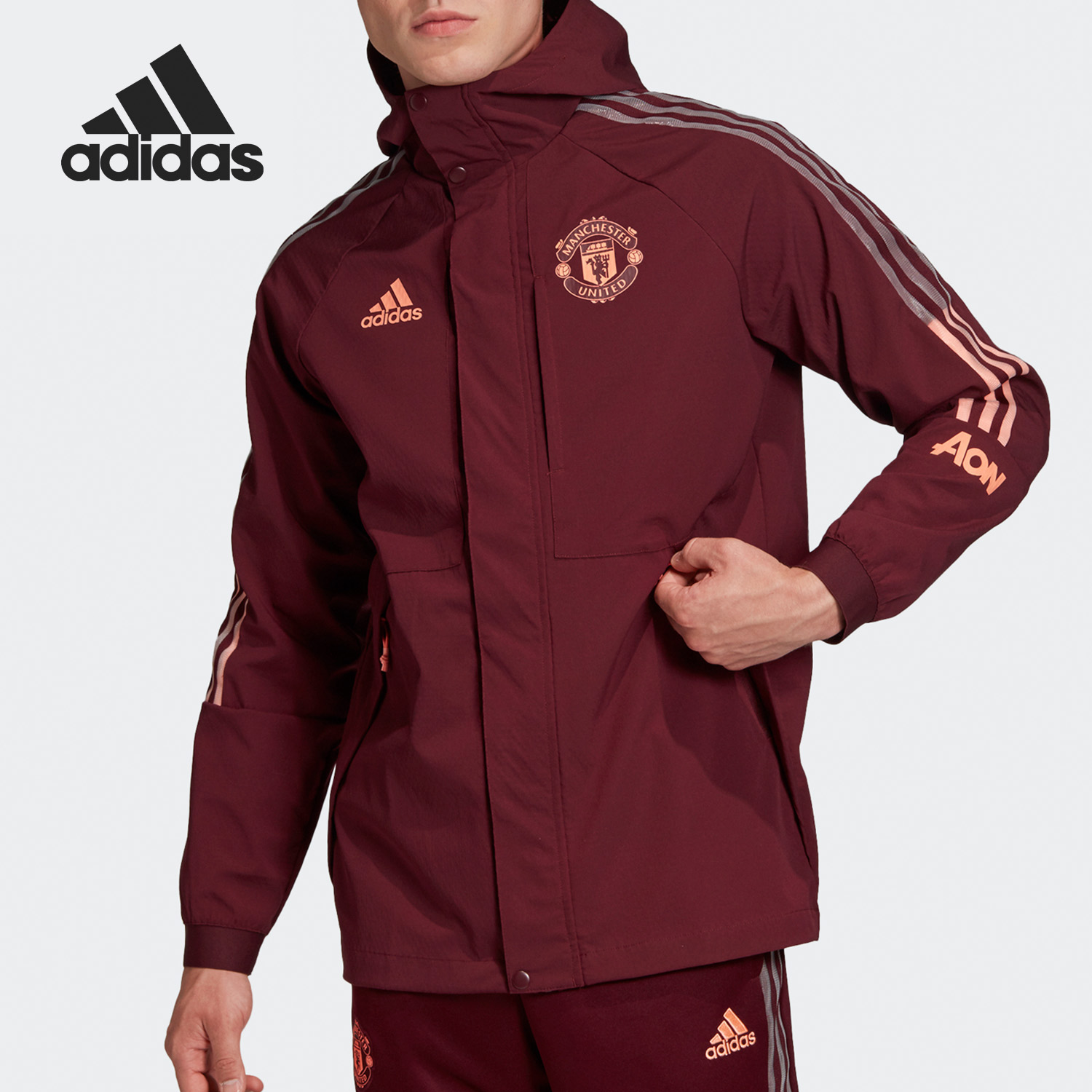 Adidas/阿迪达斯正品男子曼联足球运动服训练连帽外套 FR3862